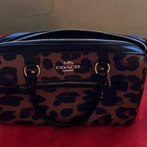 Coach Leopard Print Satchel - Black and Brown